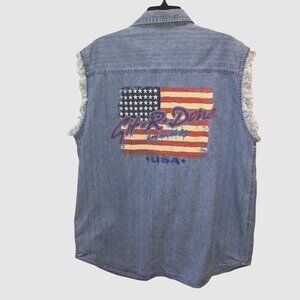 SMI Mens Large Blue Denim Git R Done Button Front Pockets Trucker Biker Vest L